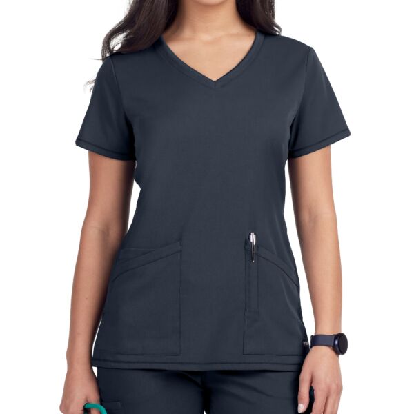 GA Ladies 3 Pocket Ribbed V-Neck - Larger Sizes - GRST045X Top - Steel Thumbnail